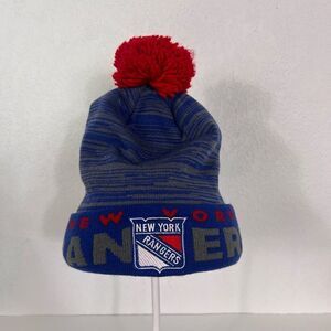 NHL New York Rangers Hockey Navy Blue with‎ Red Pom Pom Cuffed Winter Hat